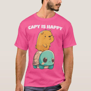 Schattigee Anime Kawaii Dieren Schildpad en Happy T-shirt