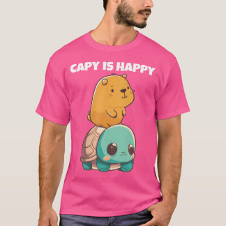 Schattigee Anime Kawaii Dieren Schildpad en Happy  T-shirt