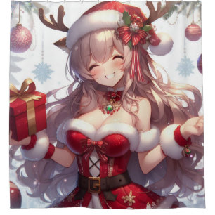 Schattigee anime kerst meisje douchegordijn