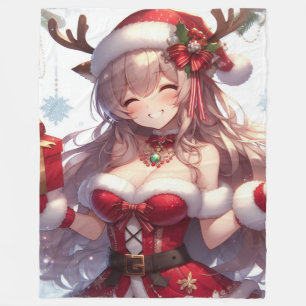 Schattigee anime kerst meisje fleece deken