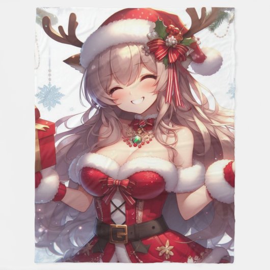 Schattigee anime kerst meisje fleece deken (Voorkant)