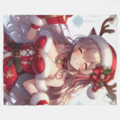 Schattigee anime kerst meisje fleece deken (Voorkant (Horizontaal))