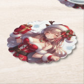 Schattigee anime kerst meisje kartonnen onderzetters (Gekanteld)