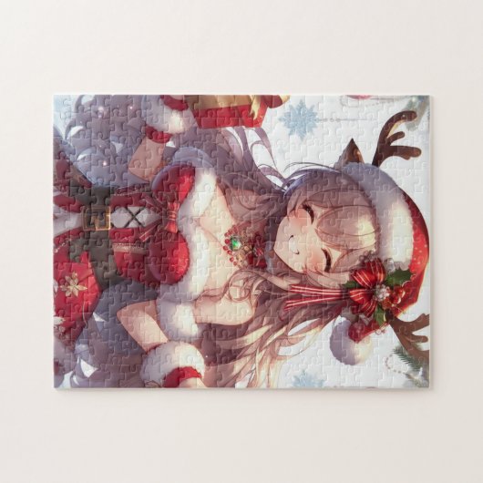 Schattigee anime kerst meisje legpuzzel (Horizontaal)