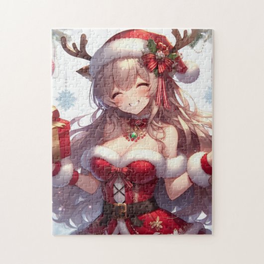 Schattigee anime kerst meisje legpuzzel (Verticaal)