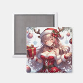 Schattigee anime kerst meisje magneet (Voorkant / Achterkant)