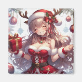 Schattigee anime kerst meisje magneet (Voorkant)
