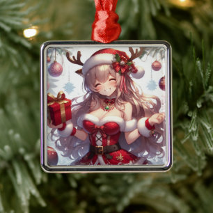 Schattigee anime kerst meisje metalen ornament