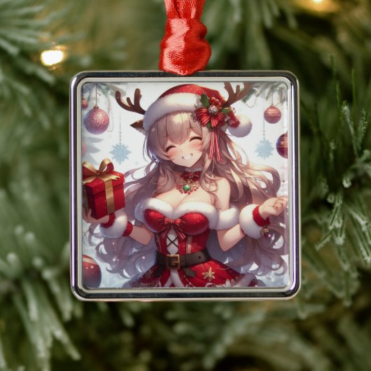 Schattigee anime kerst meisje metalen ornament (Boom)