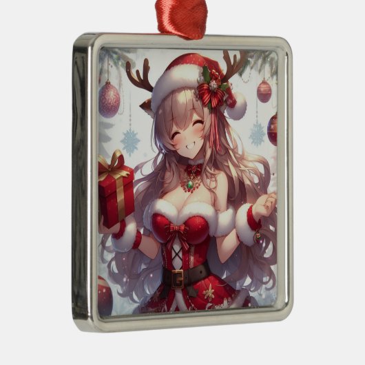 Schattigee anime kerst meisje metalen ornament (Rechts)