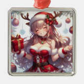 Schattigee anime kerst meisje metalen ornament (Voorkant)