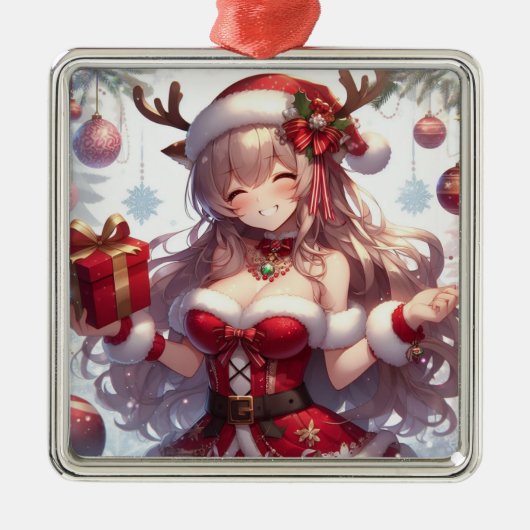 Schattigee anime kerst meisje metalen ornament (Voorkant)