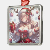 Schattigee anime kerst meisje metalen ornament (Links)