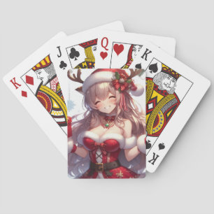 Schattigee anime kerst meisje pokerkaarten