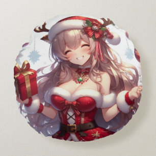 Schattigee anime kerst meisje rond kussen