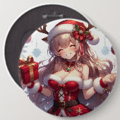 Schattigee anime kerst meisje ronde button 6,0 cm (Voorkant /achterkant)
