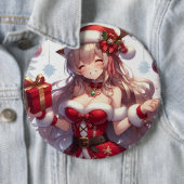 Schattigee anime kerst meisje ronde button 6,0 cm (In situ)