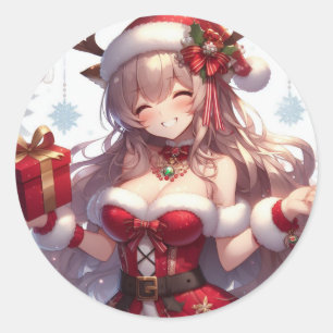 Schattigee anime kerst meisje ronde sticker