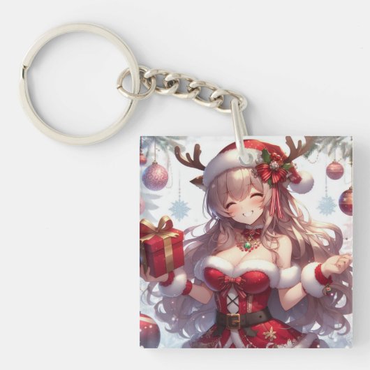 Schattigee anime kerst meisje sleutelhanger (voorkant)