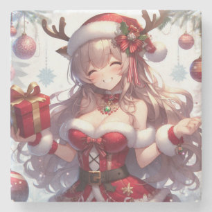 Schattigee anime kerst meisje stenen onderzetter