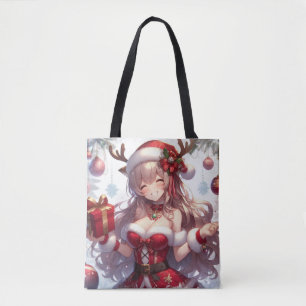 Schattigee anime kerst meisje tote bag