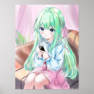 Schattigee Anime Little Girl Illustratie Poster