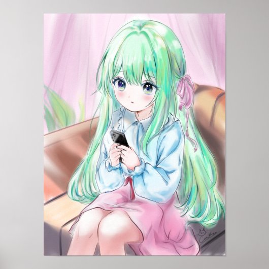 Schattigee Anime Little Girl Illustratie Poster (Voorkant)