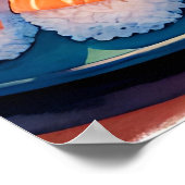 Schattigee anime meisje eten Ramen en Sushi Poster (Hoek)