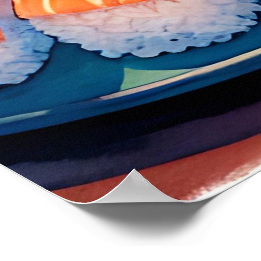 Schattigee anime meisje eten Ramen en Sushi Poster (Hoek)