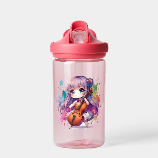 Schattigee anime meisje spelen cello gepersonalise waterfles (Voorkant)