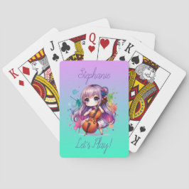 Schattigee anime meisje spelen cello speler gepers pokerkaarten