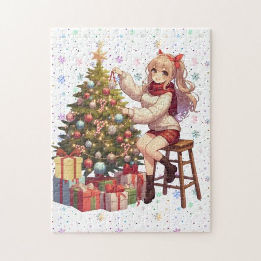 Schattigee anime meisje trimmen van de boom legpuzzel (Verticaal)