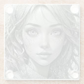 Schattigee anime meisje zwart-wit portret glazen onderzetter (Achterkant)