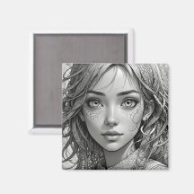 Schattigee anime meisje zwart-wit portret