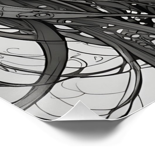 Schattigee anime meisje zwart-wit portret perfect poster (Hoek)