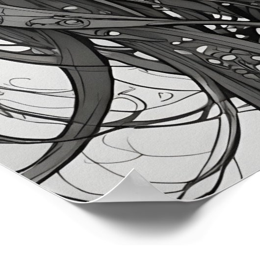 Schattigee anime meisje zwart-wit portret poster (Hoek)