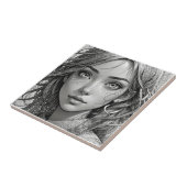 Schattigee anime meisje zwart-wit portret tegeltje (Zijkant)