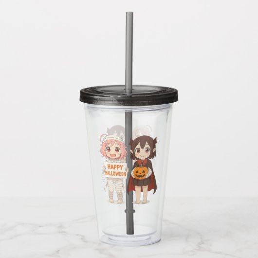Schattigee anime mummie & vampier meisjes acryl drinkbeker (Voorkant)