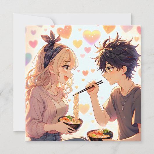 Schattigee Anime Ramen Noodles Pun Valentijnsdag F Feestdagenkaart (Voorkant)
