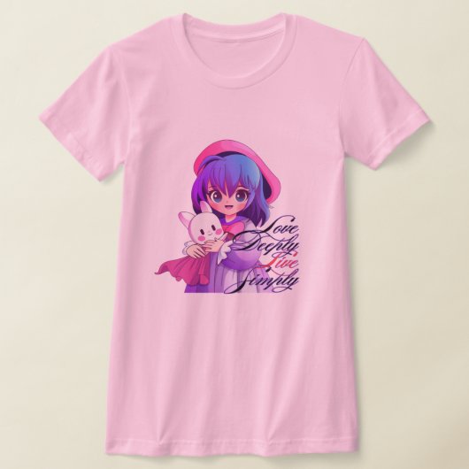 Schattigee anime roze vrouwen T-shirt (Laagn)