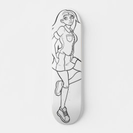 Schattigee Anime Schoolmeisje Zwart Wit Tekening Persoonlijk Skateboard