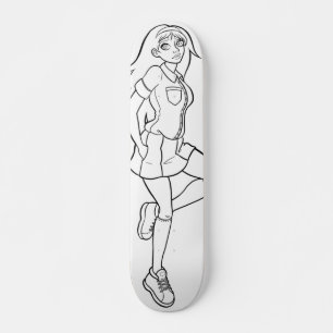 Schattigee Anime Schoolmeisje Zwart Wit Tekening Persoonlijk Skateboard