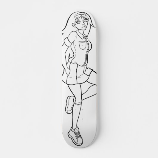Schattigee Anime Schoolmeisje Zwart Wit Tekening Persoonlijk Skateboard (Voorkant)