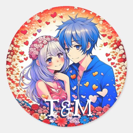 Schattigee anime thema bruiloft ronde sticker (Voorkant)