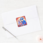 Schattigee anime thema bruiloft vierkante sticker (Envelop)
