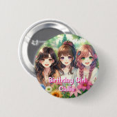 Schattigee Anime Verjaardag Meisje Gepersonaliseer Ronde Button 5,7 Cm (Voorkant /achterkant)
