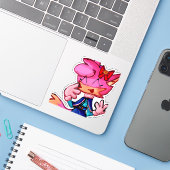 Schattigee Anthro stijl Roze Dier Laptop Sticker (Laptop met iPhone)