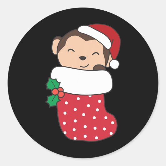 Schattigee apen in kerstkousen voor kerst ronde sticker (Voorkant)