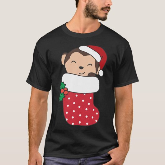 Schattigee apen in kerstkousen voor kerst t-shirt (Voorkant)