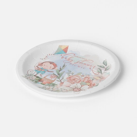 Schattigee Apenbloemen Meisje Baby shower Picknick Papieren Bordje (Gekanteld)